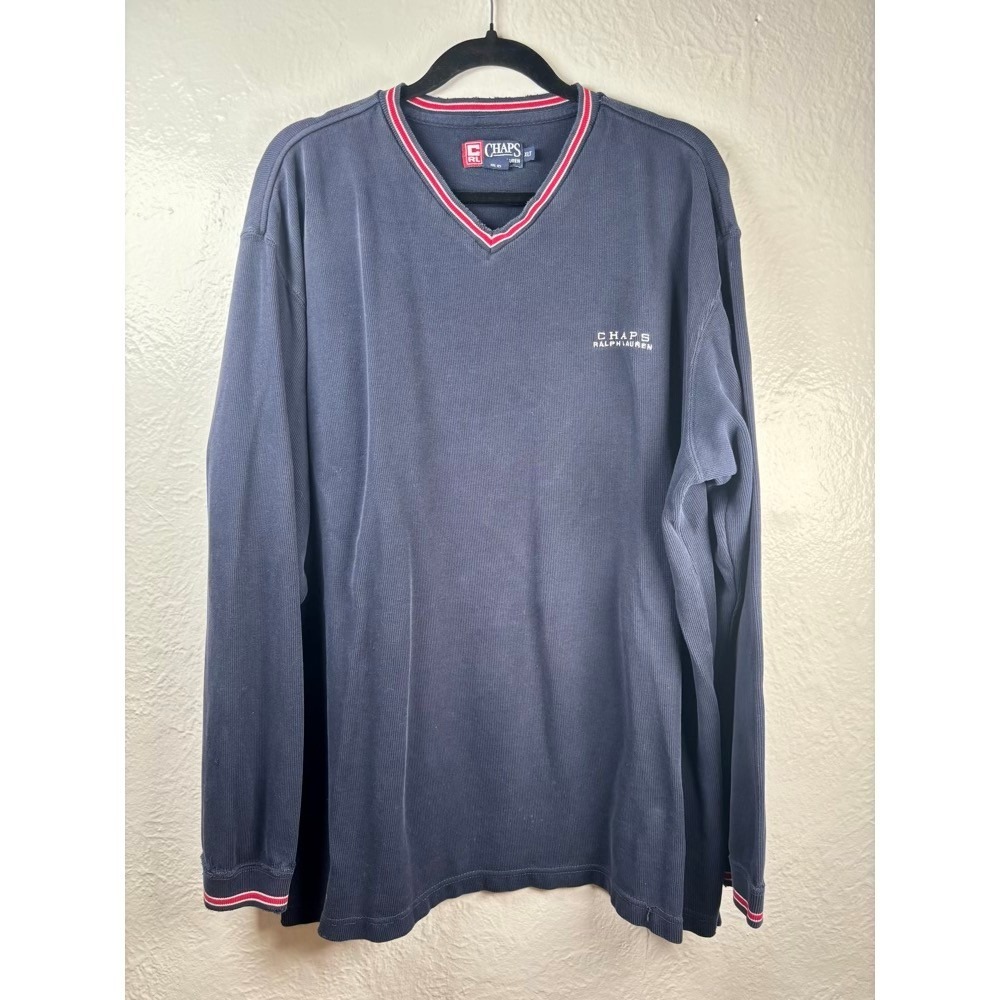 Vintage Chaps Ralph Lauren V-Neck Pullover Navy XLT Academia Blokecore Preppy